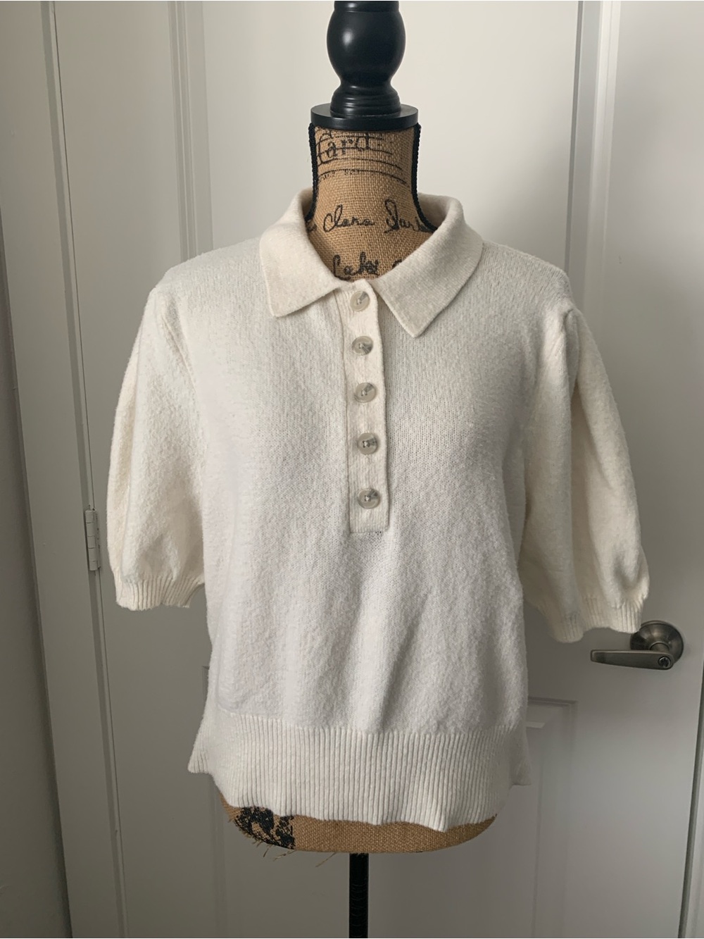 A New Day Cream Short Sleeve Knit Sweater Top Size XL